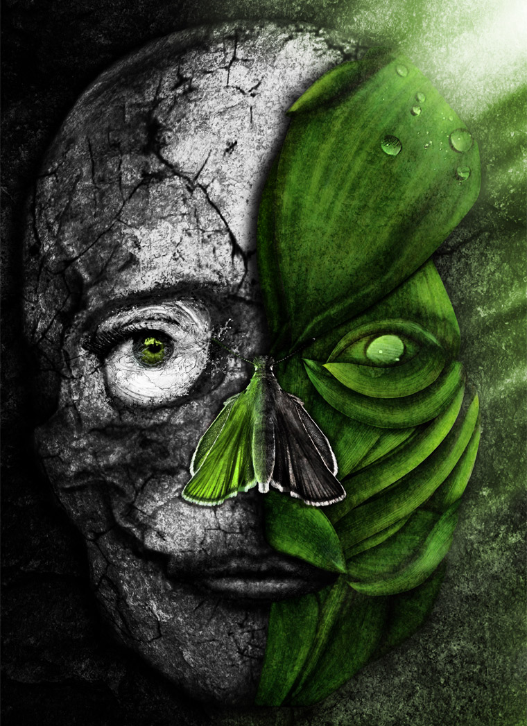 teschio photoshop foglie